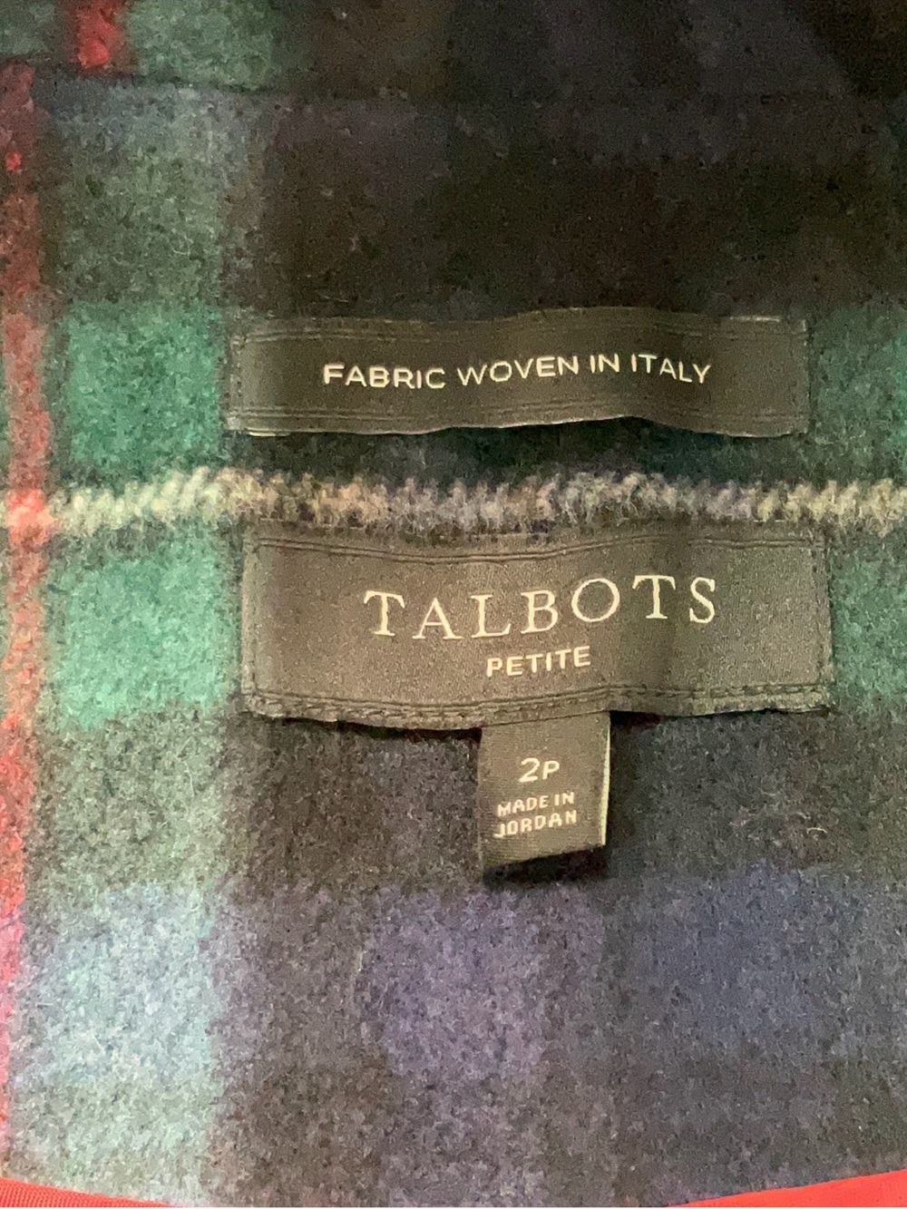 Talbots Double-Breasted Green and Navy Plaid Blazer - Picture 3 of 3